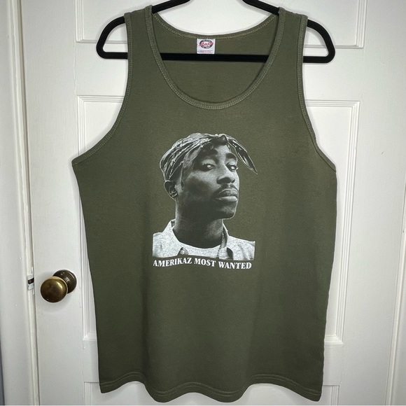 Vintage Other - Vintage Tupac Shakur Amerikaz Most Wanted Green Tank Top Men’s Large 2Pac